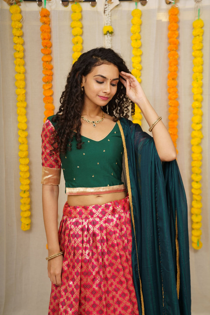 Green and Maroon Lehenga | Made To Order