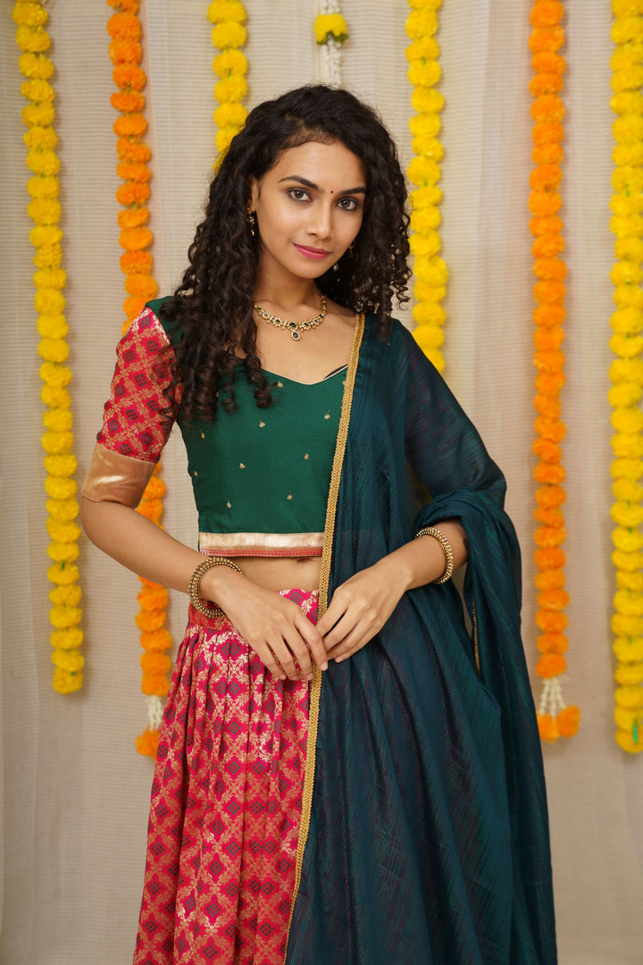 Green and Maroon Lehenga | Made To Order