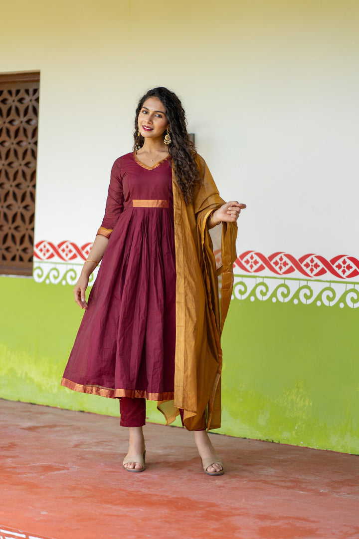 Shanmathi Maroon & Mustard With Dupatta | Made To Order