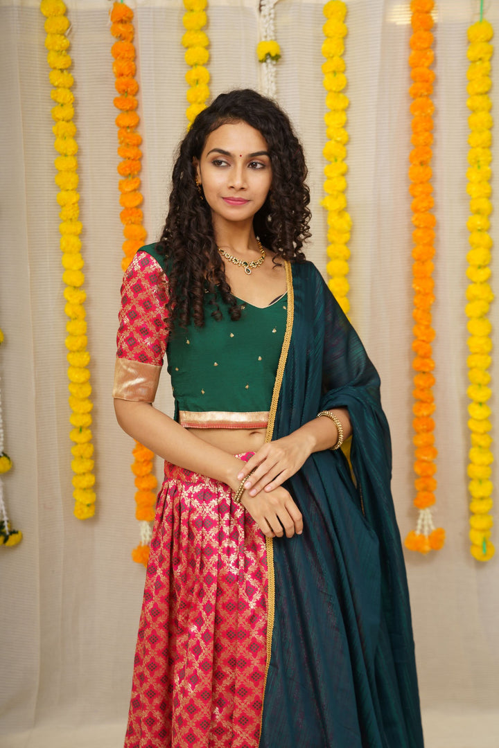 Green and Maroon Lehenga | Made To Order
