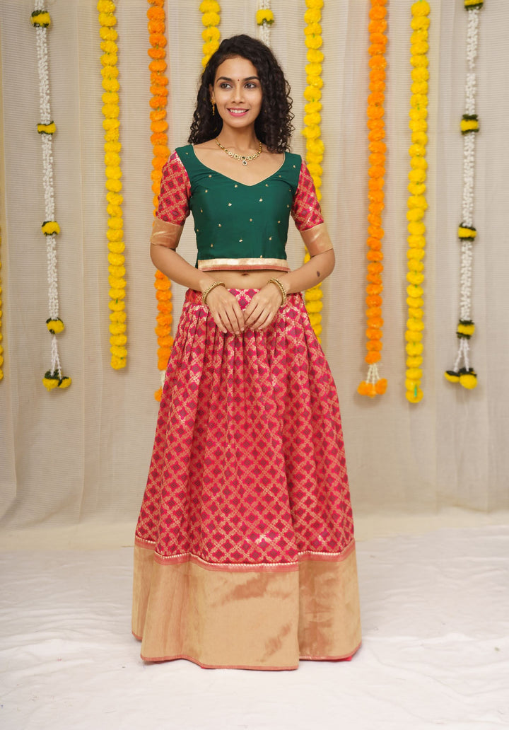 Green and Maroon Lehenga | Made To Order
