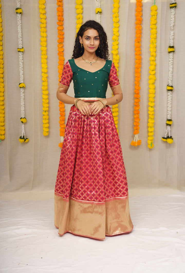 Green and Maroon Lehenga | Made To Order