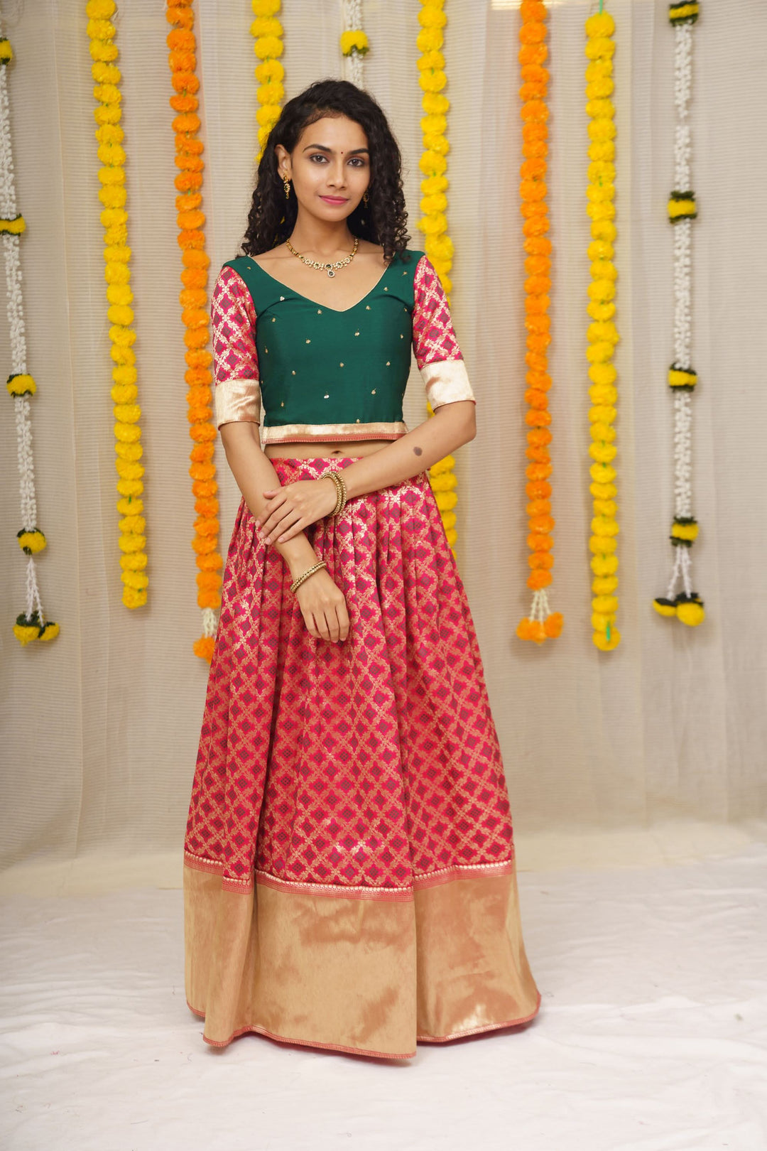 Green and Maroon Lehenga | Made To Order