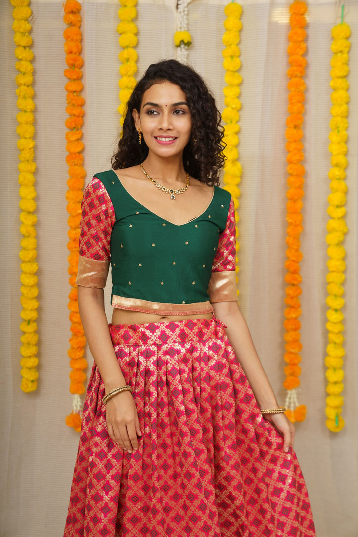 Green and Maroon Lehenga | Made To Order