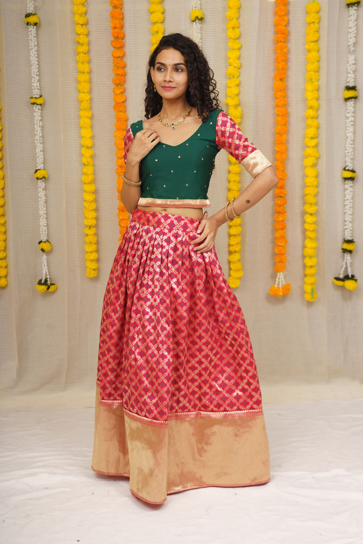 Green and Maroon Lehenga | Made To Order