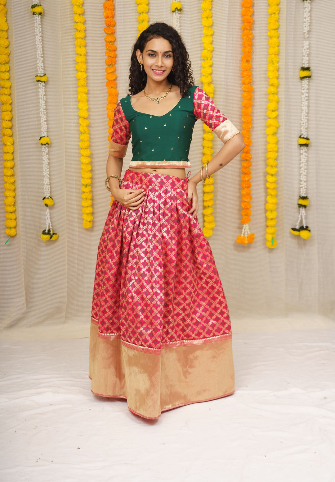 Green and Maroon Lehenga | Made To Order