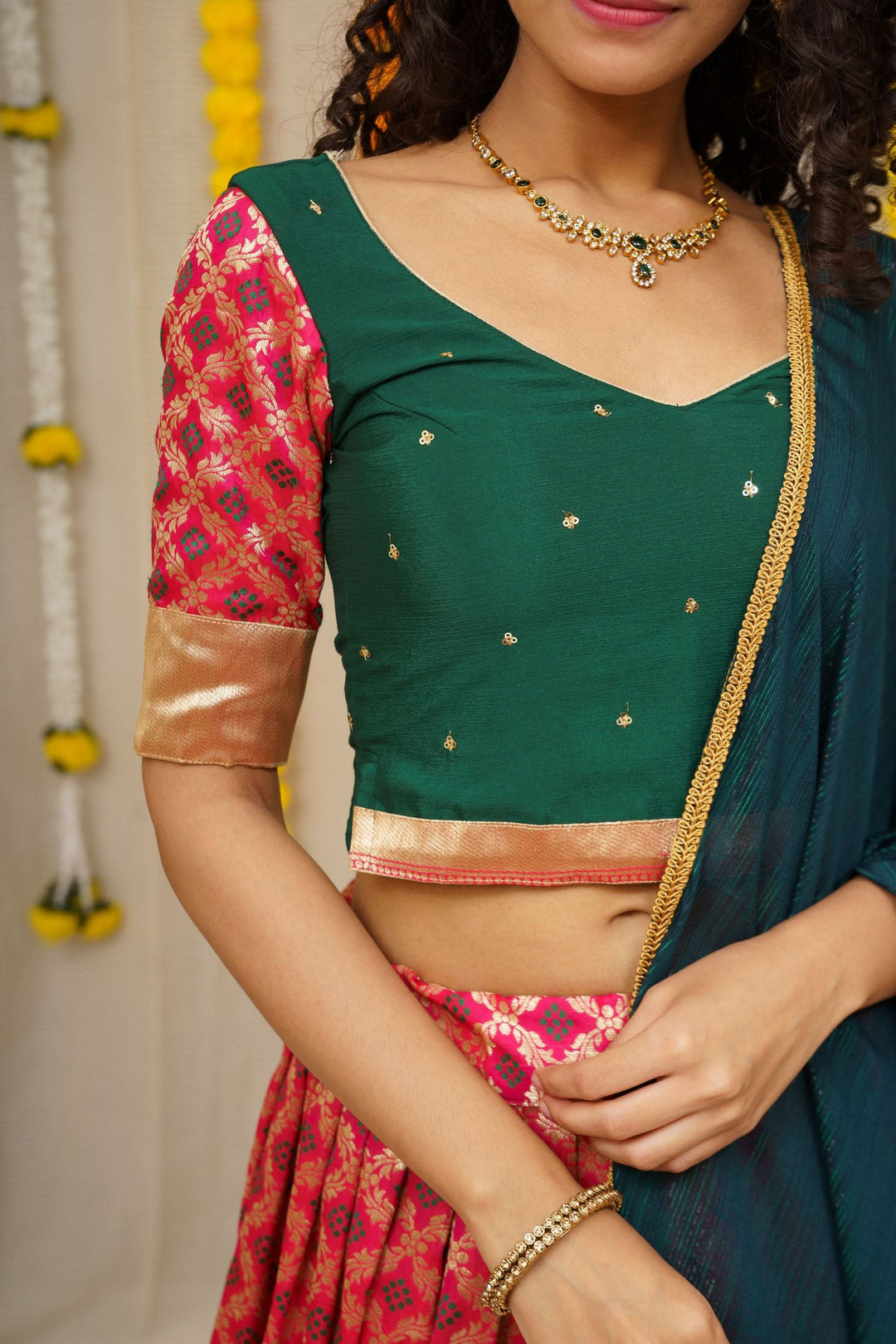 Green and Maroon Lehenga | Made To Order