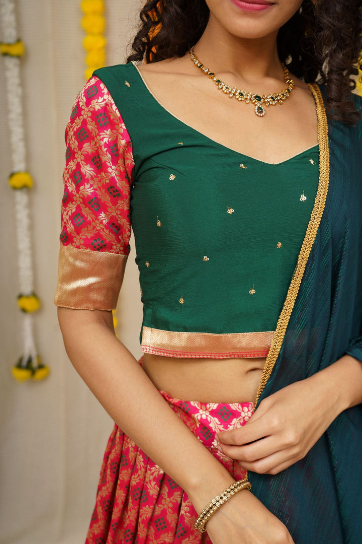 Green and Maroon Lehenga | Made To Order
