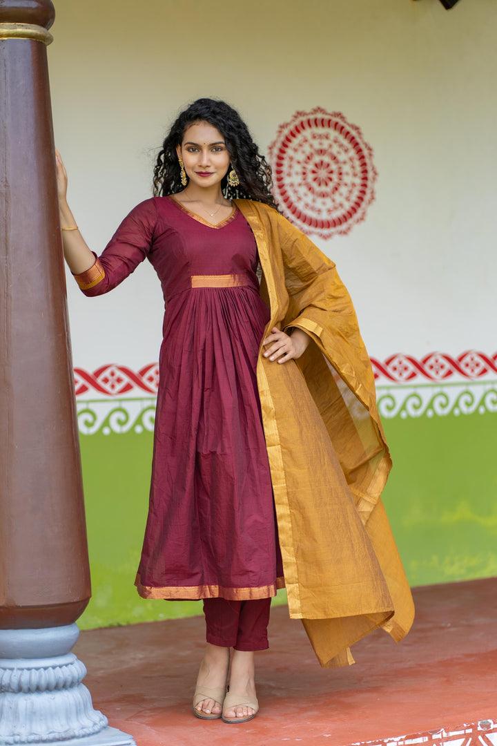 Shanmathi Maroon & Mustard With Dupatta | Made To Order