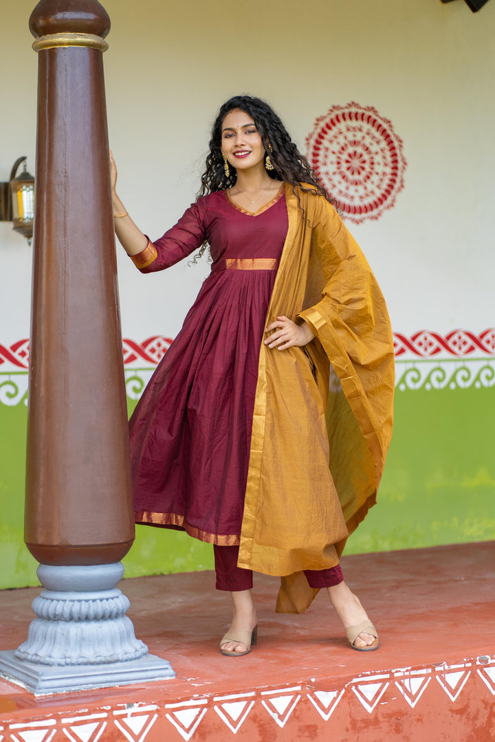 Shanmathi Maroon & Mustard With Dupatta | Made To Order