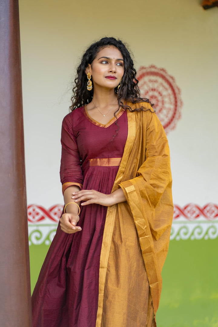 Shanmathi Maroon & Mustard With Dupatta | Made To Order