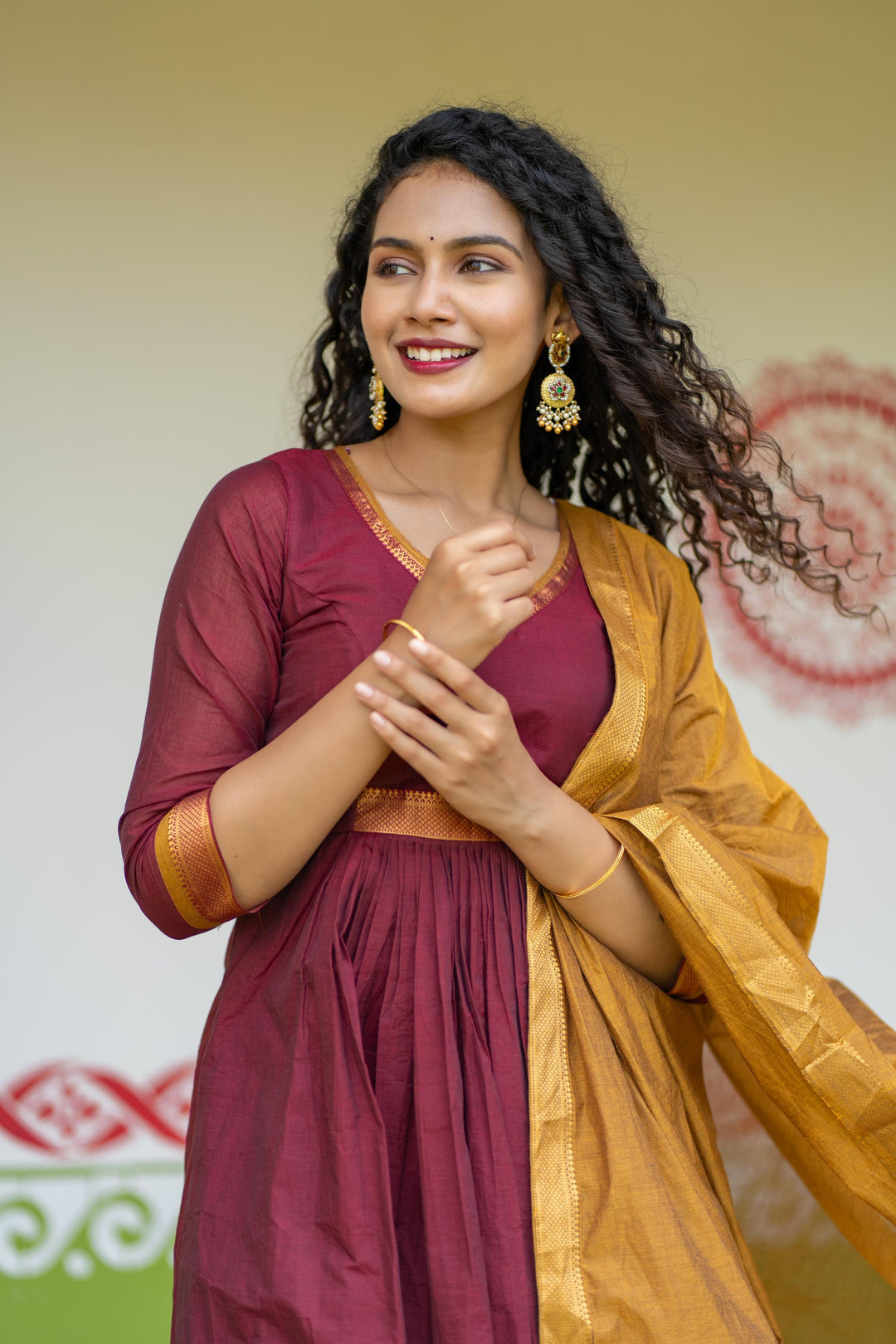 Shanmathi Maroon & Mustard With Dupatta | Made To Order
