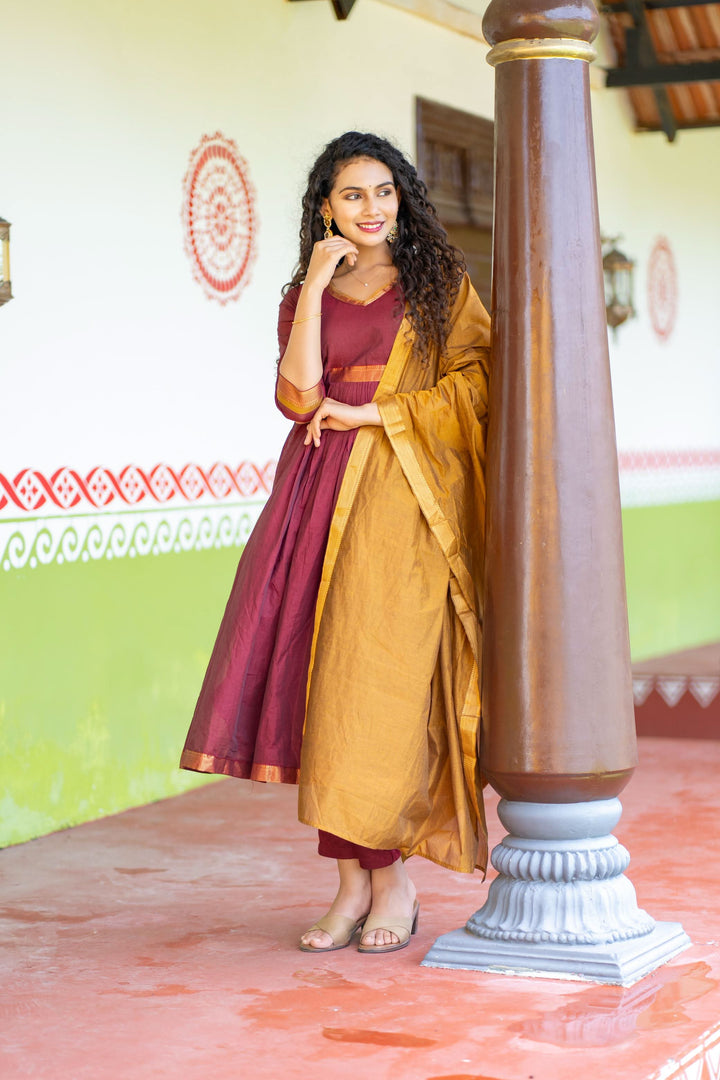 Shanmathi Maroon & Mustard With Dupatta | Made To Order
