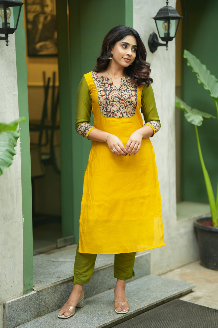 Samriddhi Yellow Kurti (set of 2) | Made To Order