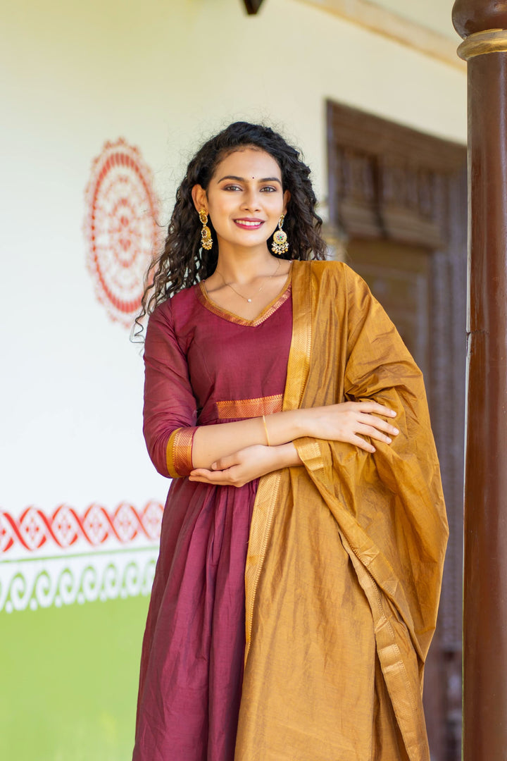 Shanmathi Maroon & Mustard With Dupatta | Made To Order