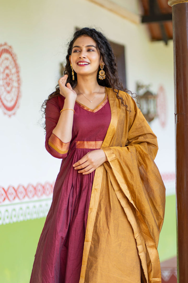 Shanmathi Maroon & Mustard With Dupatta | Made To Order