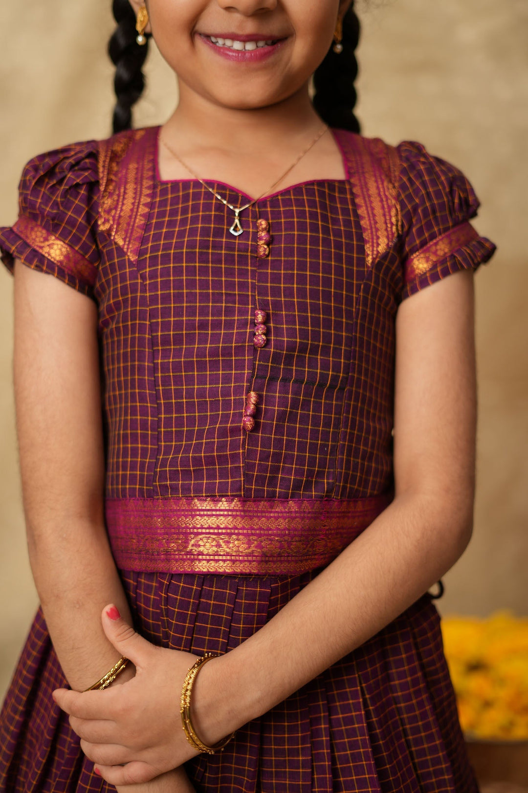 Esha Wine check Lehenga Mini (Set of 2)| Made to Order | SHOBITAM
