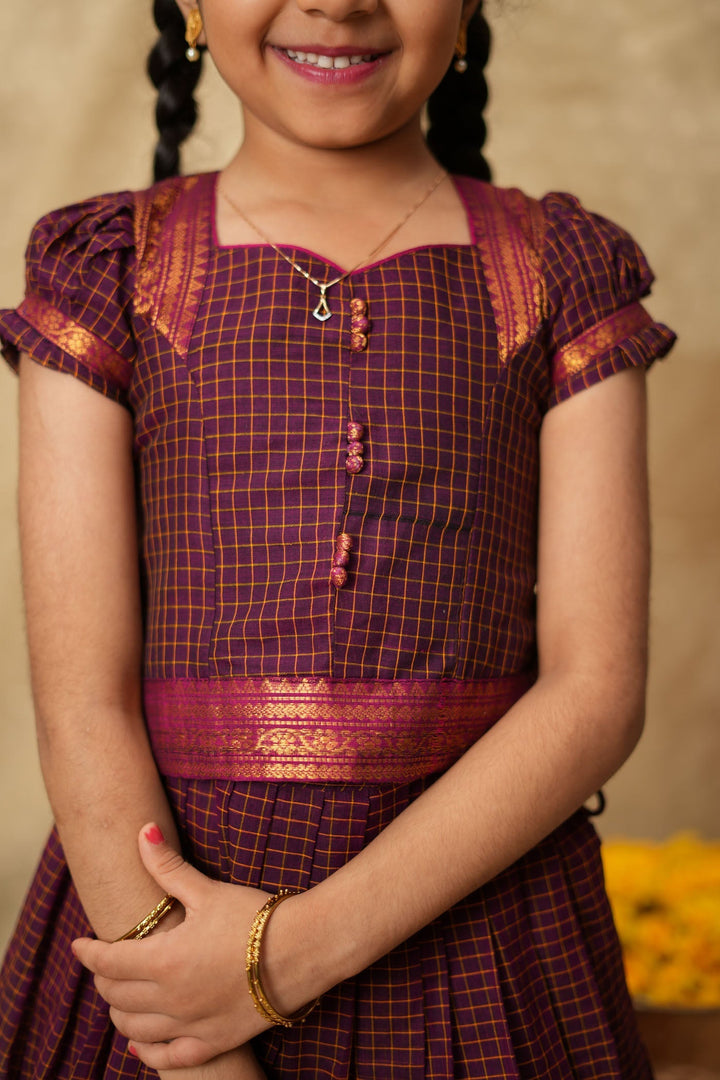 Esha Wine check Lehenga Mini (Set of 2)| Made to Order | SHOBITAM