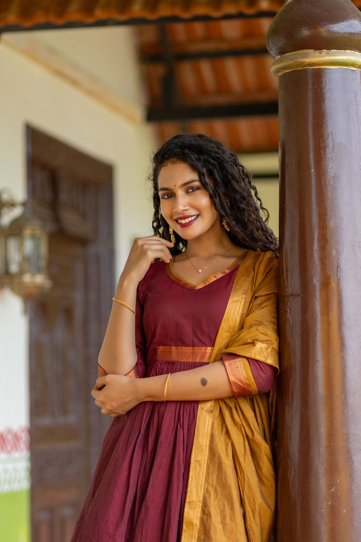 Shanmathi Maroon & Mustard With Dupatta | Made To Order