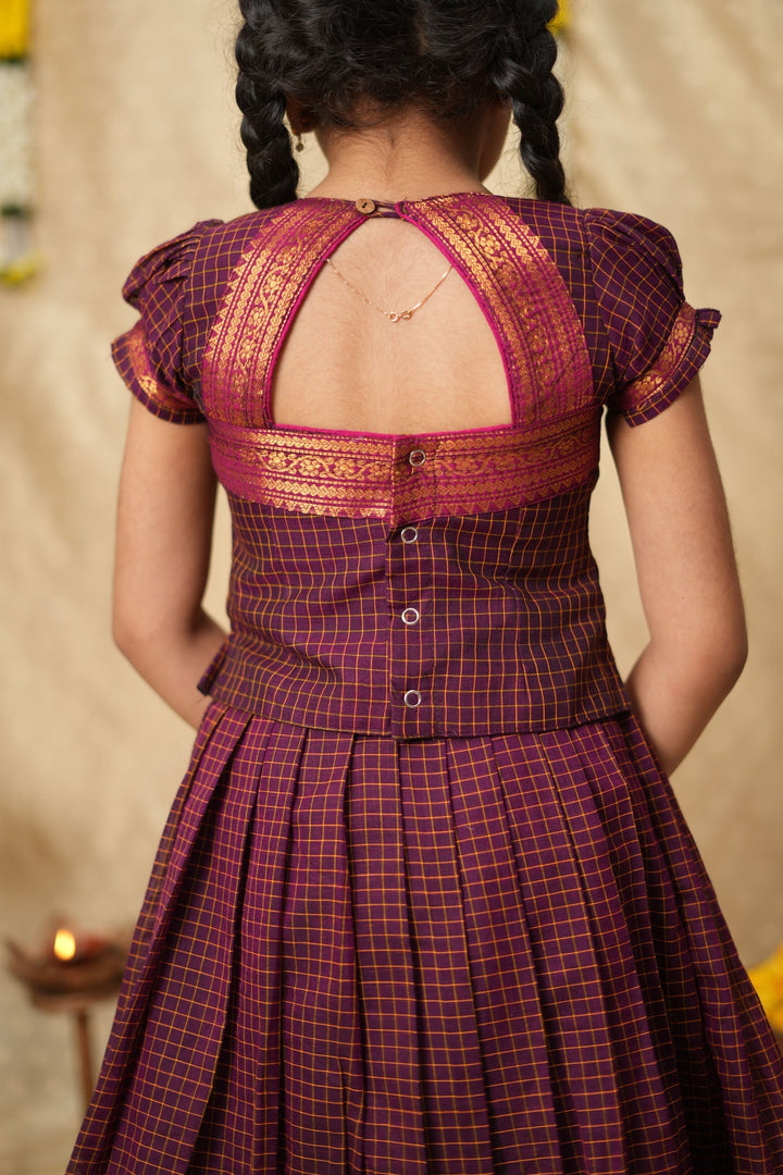 Esha Wine check Lehenga Mini (Set of 2)| Made to Order | SHOBITAM