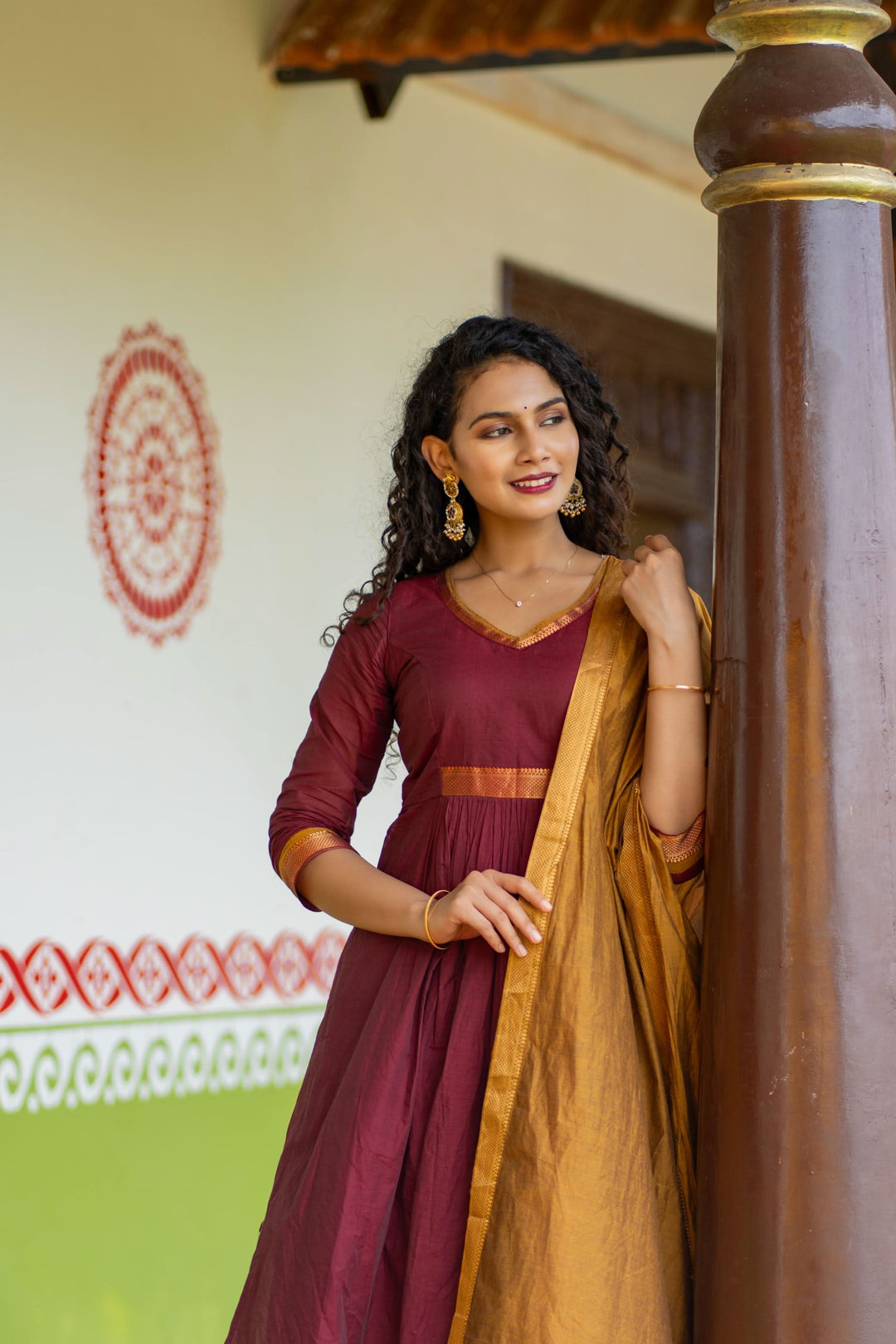 Shanmathi Maroon & Mustard With Dupatta | Made To Order