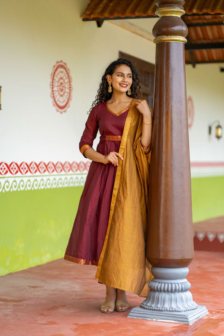 Shanmathi Maroon & Mustard With Dupatta | Made To Order