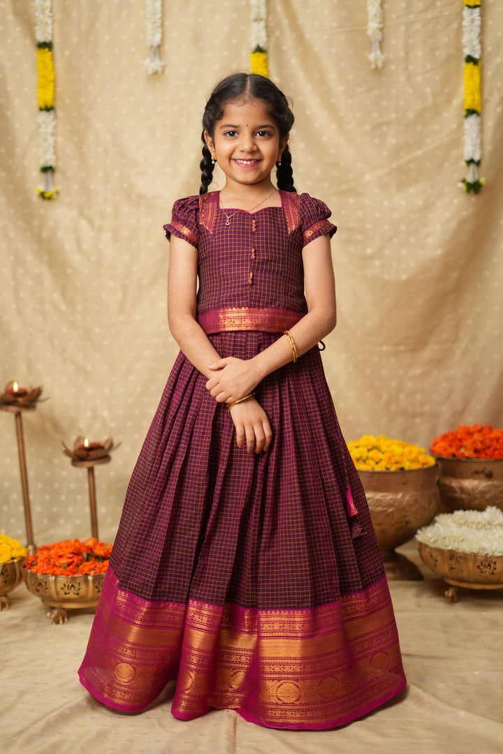 Esha Wine check Lehenga Mini (Set of 2)| Made to Order | SHOBITAM