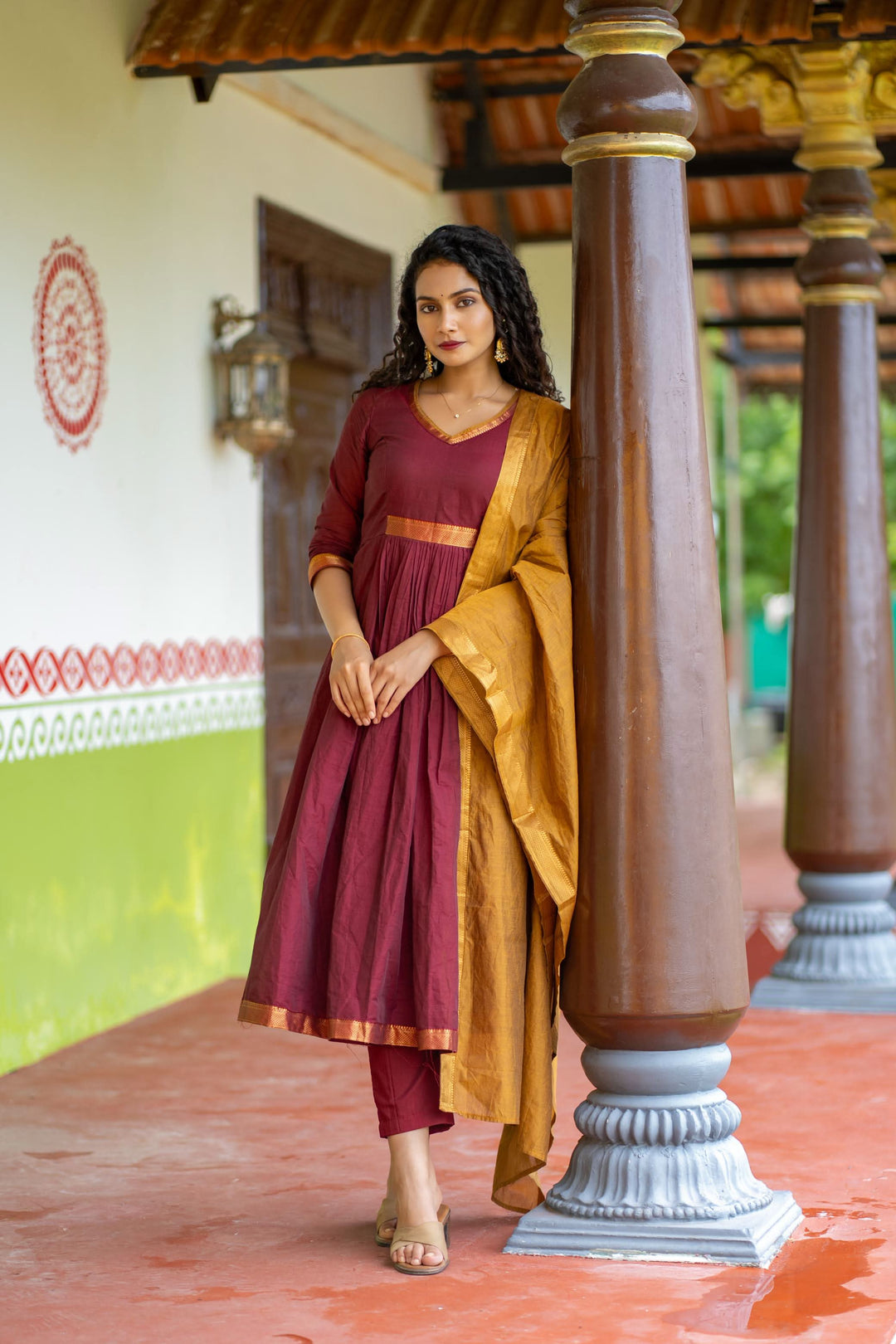 Shanmathi Maroon & Mustard With Dupatta | Made To Order