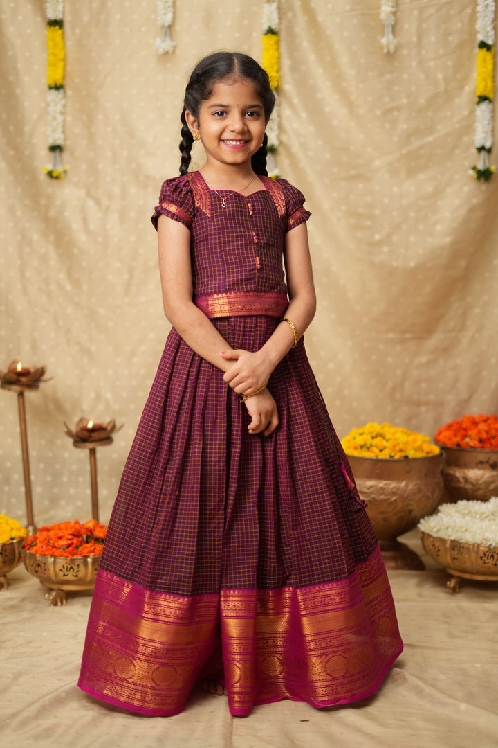 Esha Wine check Lehenga Mini (Set of 2)| Made to Order | SHOBITAM