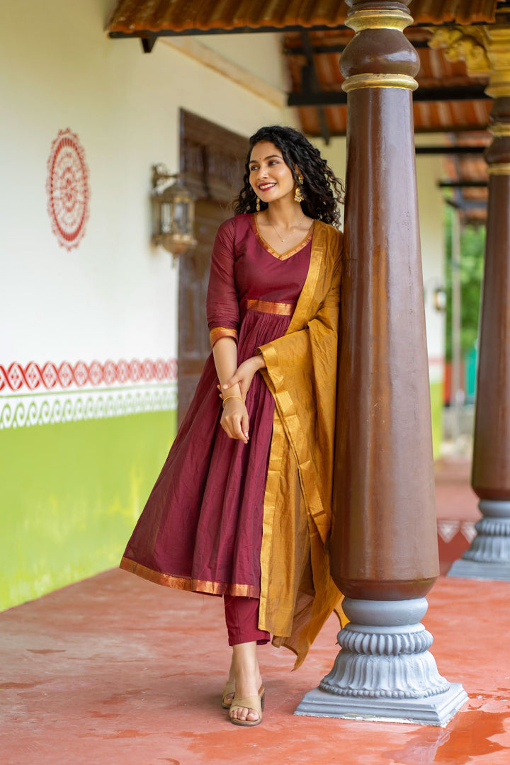 Shanmathi Maroon & Mustard With Dupatta | Made To Order
