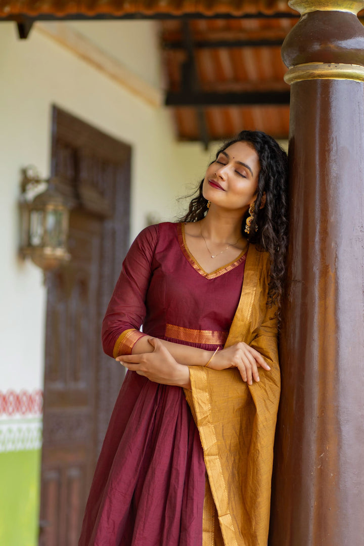 Shanmathi Maroon & Mustard With Dupatta | Made To Order