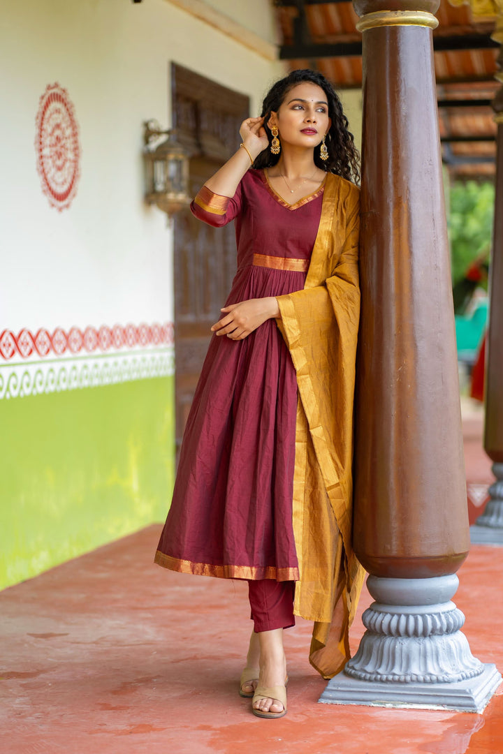 Shanmathi Maroon & Mustard With Dupatta | Made To Order
