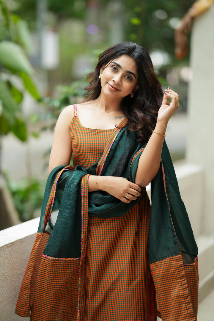 Narmada Rust with Green Kurti and Dupatta 2 piece set| Made To Order