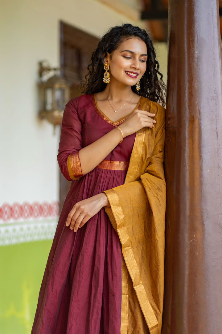 Shanmathi Maroon & Mustard With Dupatta | Made To Order