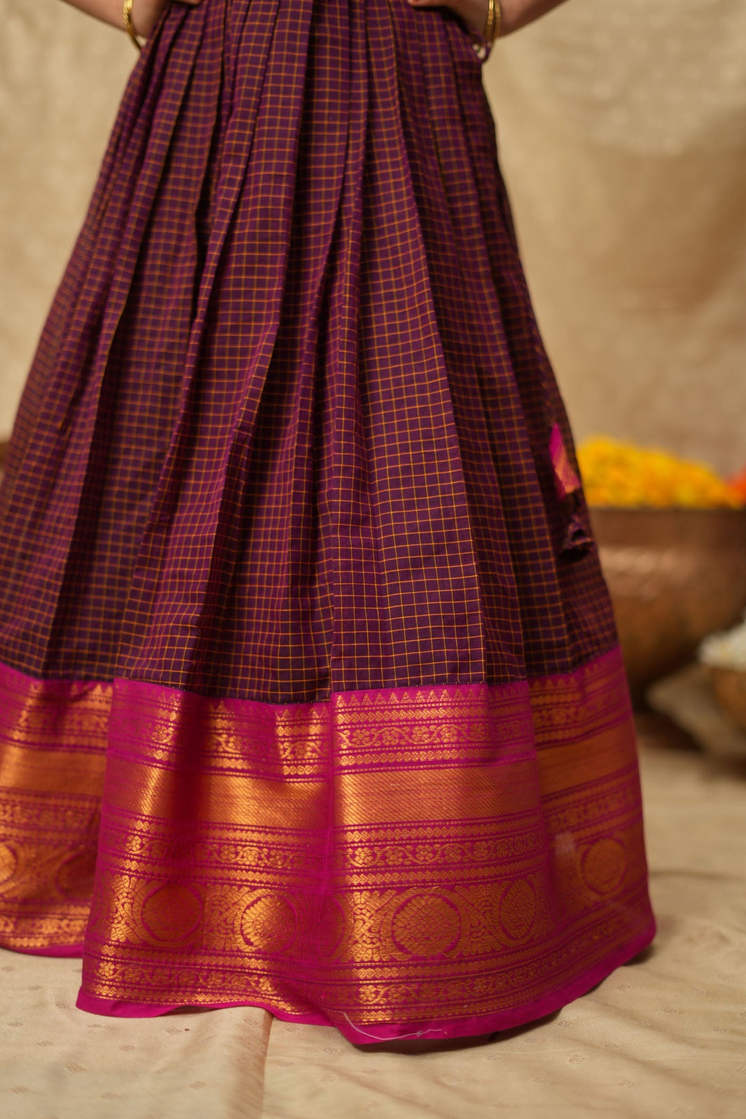 Esha Wine check Lehenga Mini (Set of 2)| Made to Order | SHOBITAM