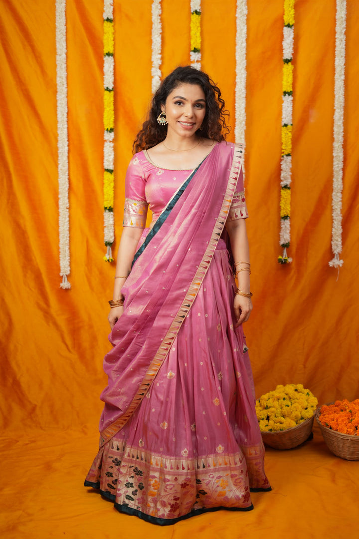 Maithiri Pink Silk Half Saree | SHOBITAM
