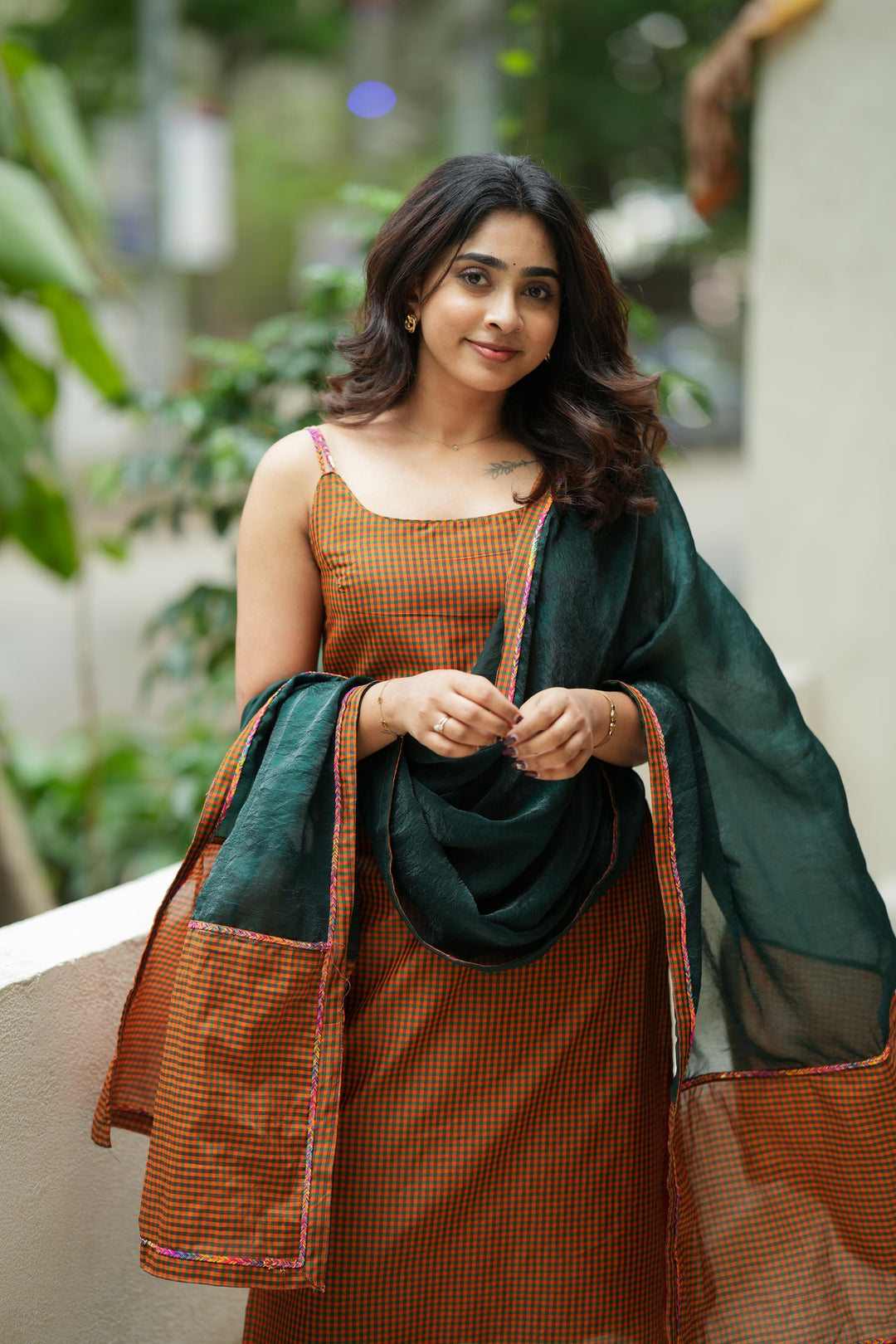 Narmada Rust with Green Kurti and Dupatta 2 piece set| Made To Order
