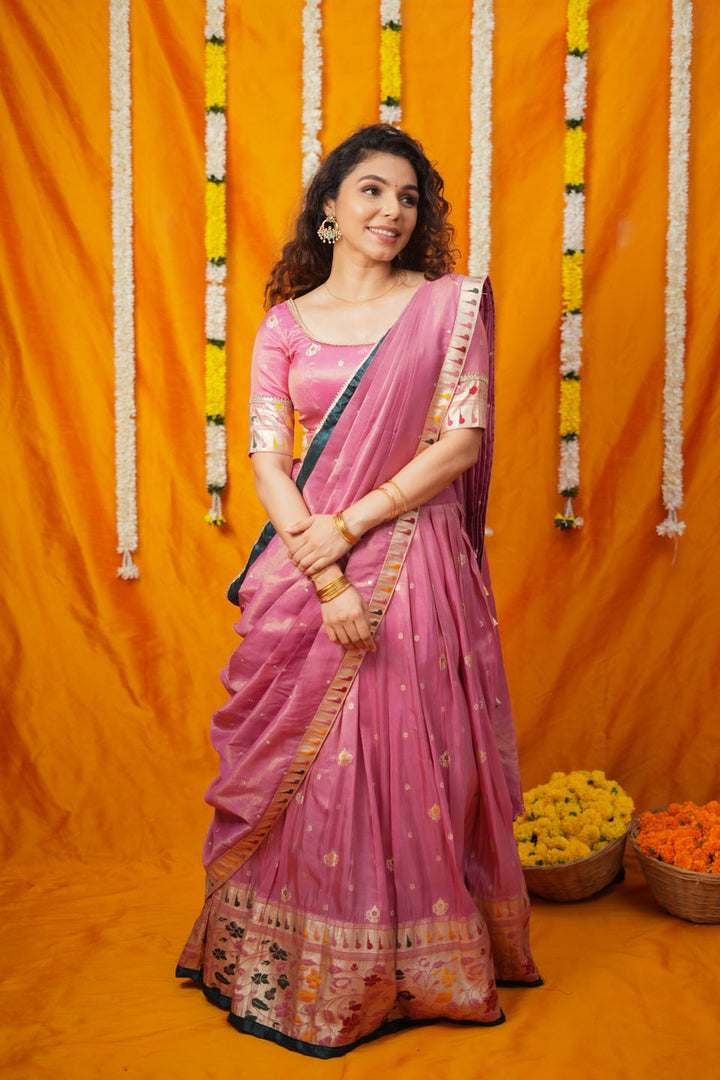 Maithiri Pink Silk Half Saree | SHOBITAM