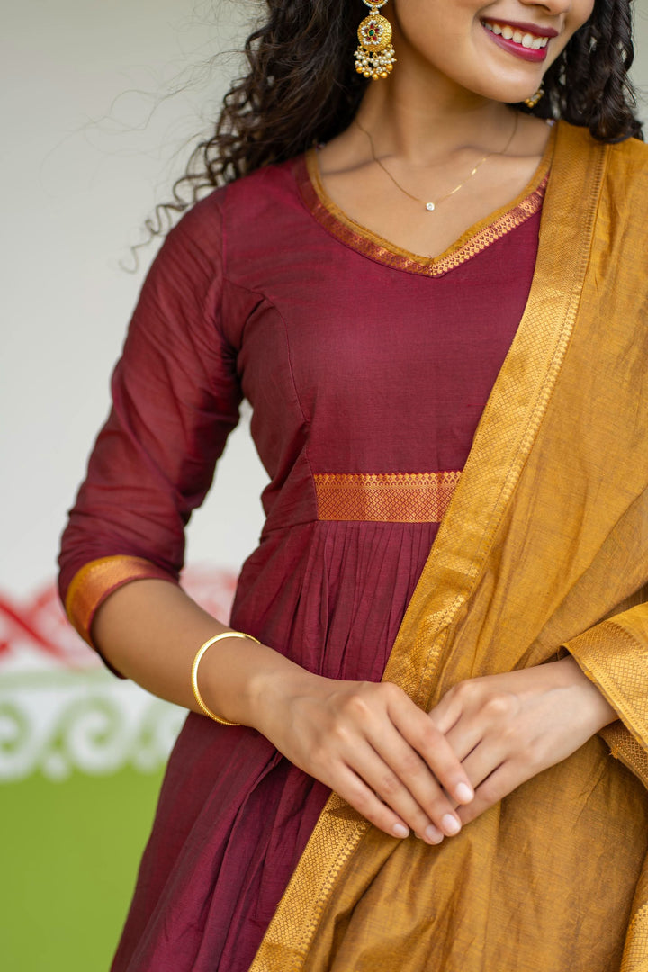 Shanmathi Maroon & Mustard With Dupatta | Made To Order