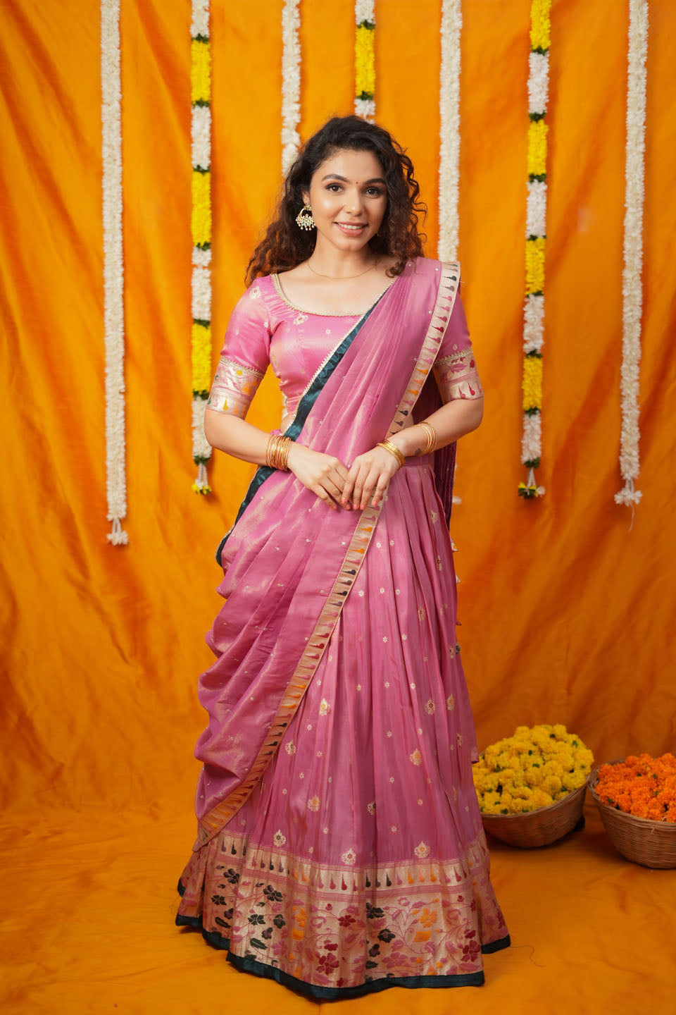 Maithiri Pink Silk Half Saree | SHOBITAM