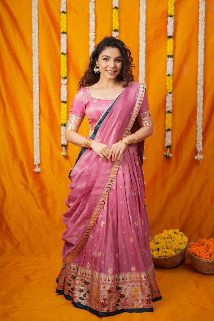 Maithiri Pink Silk Half Saree | SHOBITAM