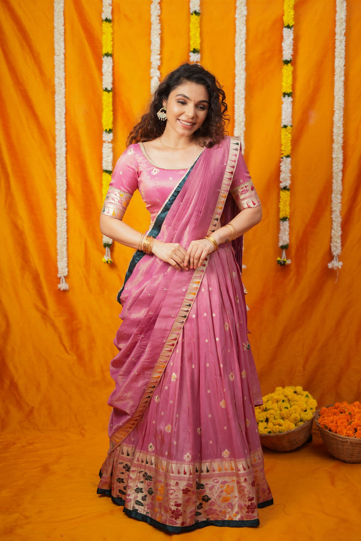 Maithiri Pink Silk Half Saree | SHOBITAM