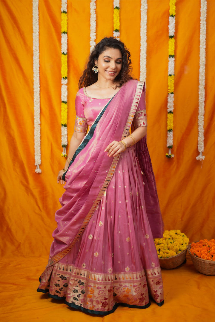 Maithiri Pink Silk Half Saree | SHOBITAM