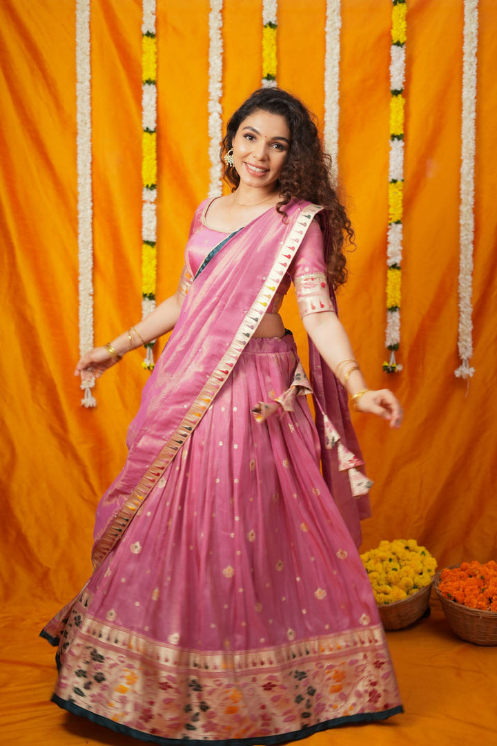 Maithiri Pink Silk Half Saree | SHOBITAM