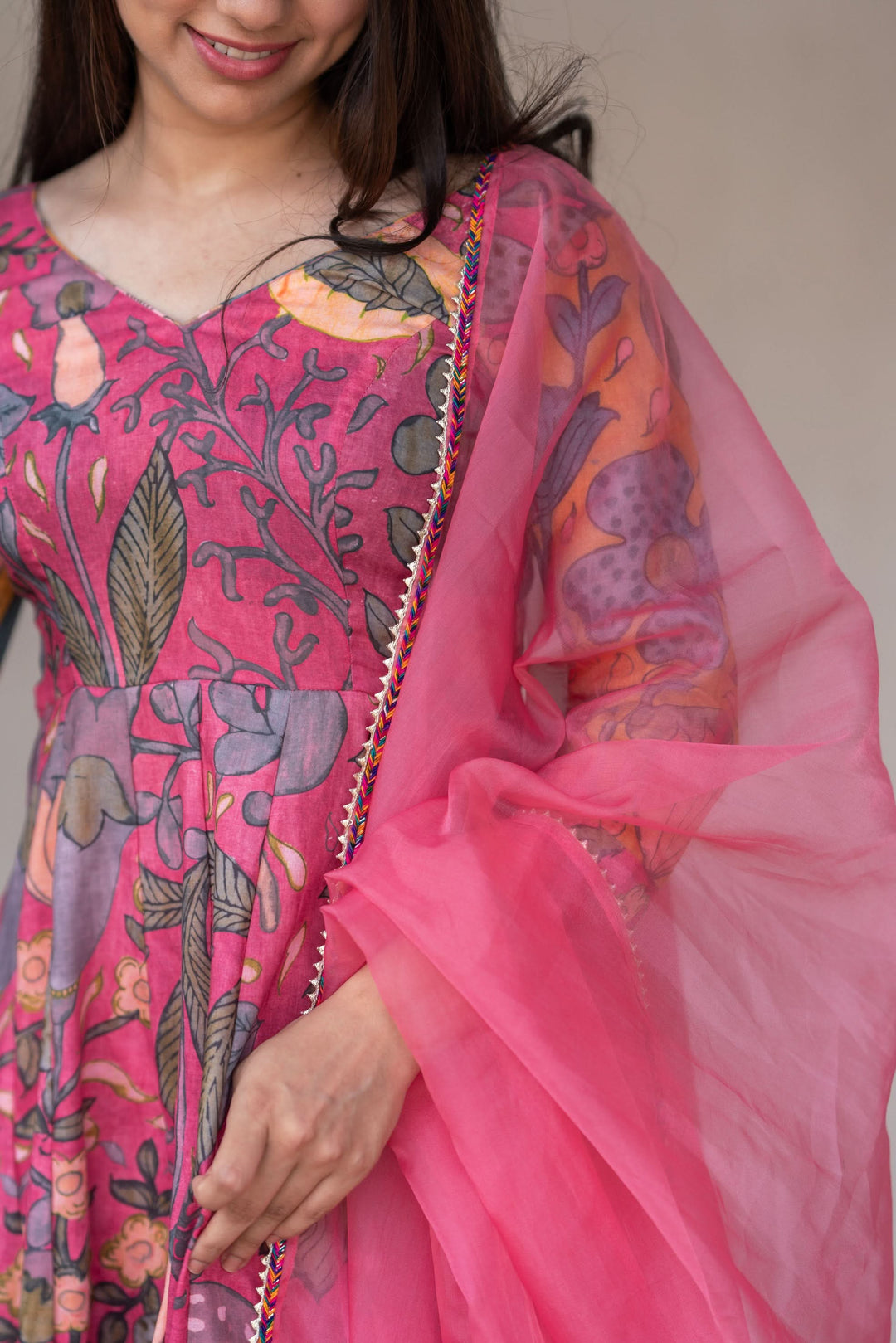 Kalamkari Print Carnation Pink 3 piece Co-Ord Set