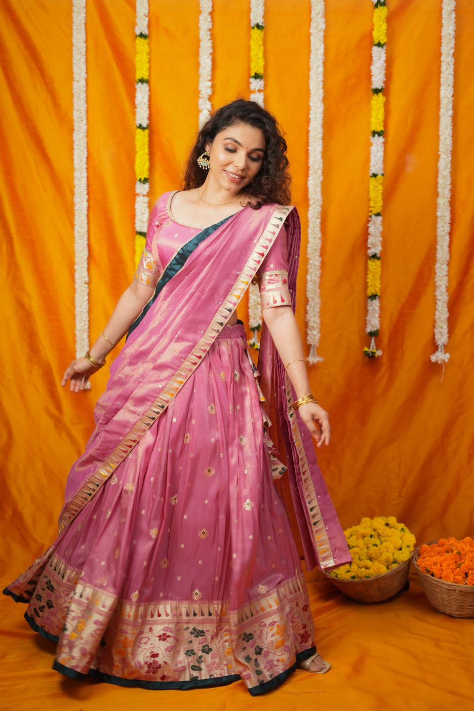 Maithiri Pink Silk Half Saree | SHOBITAM