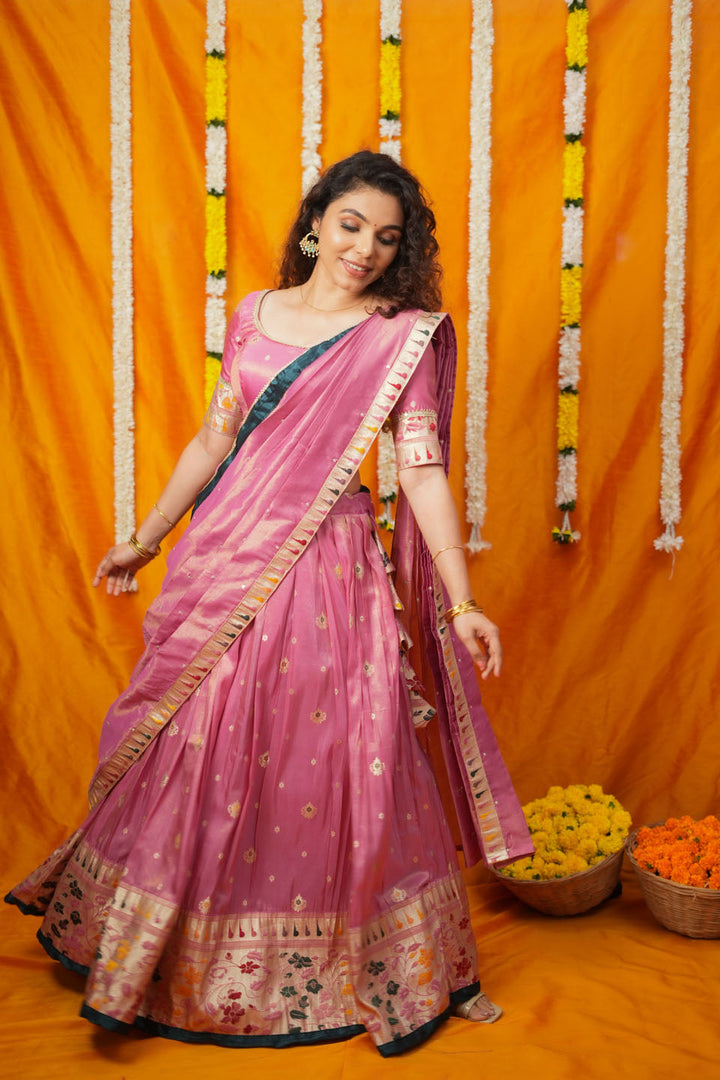 Maithiri Pink Silk Half Saree | SHOBITAM