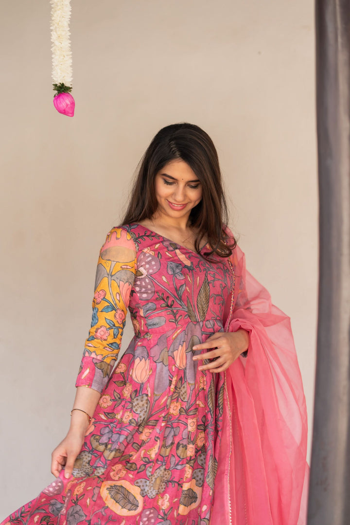 Kalamkari Print Carnation Pink 3 piece Co-Ord Set