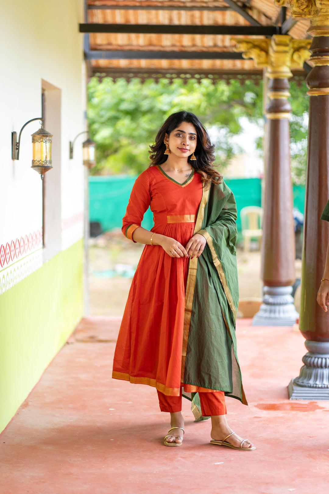 Shanmathi Orange & Green With Dupatta 2 Peice Set | Made To Order