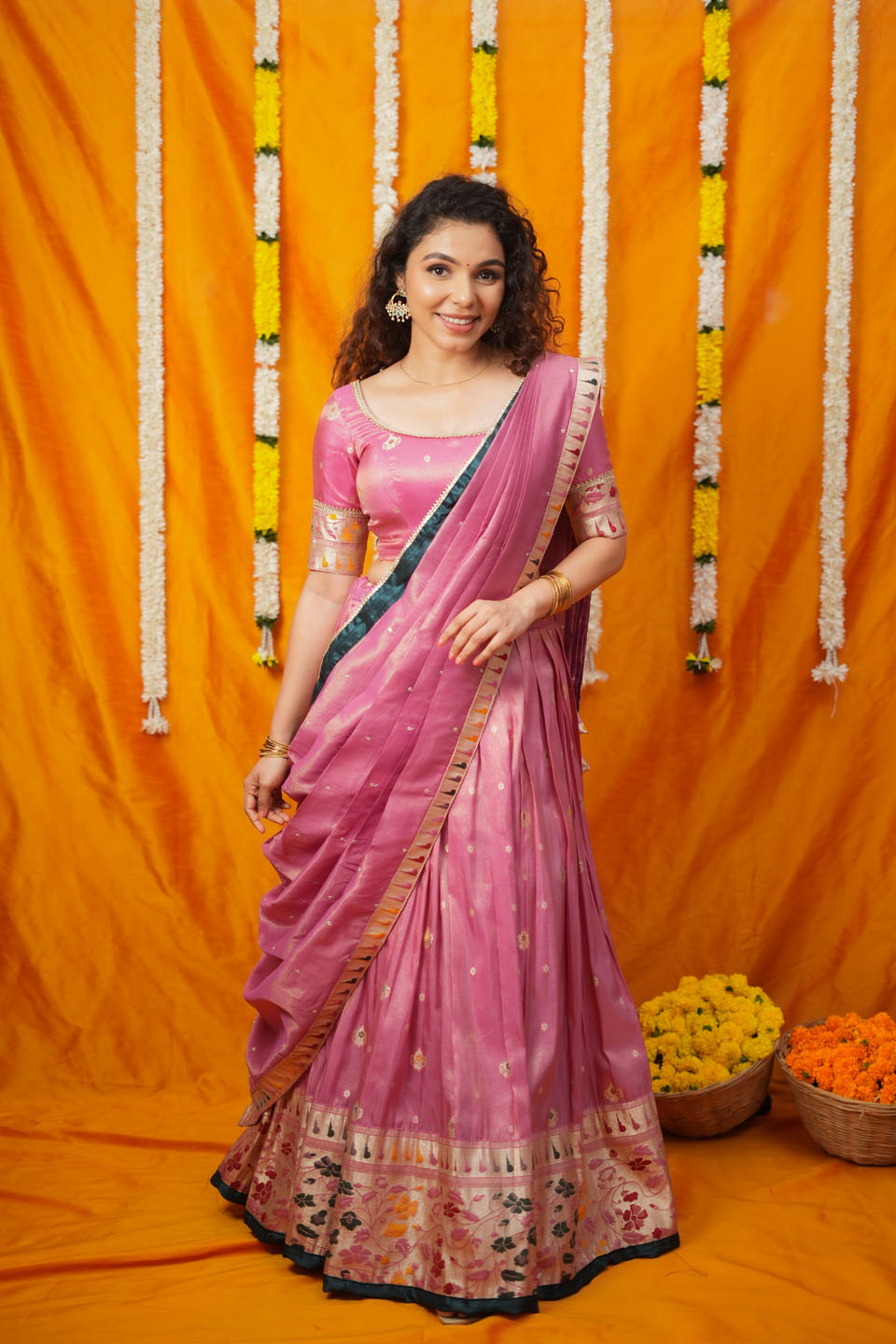 Maithiri Pink Silk Half Saree | SHOBITAM
